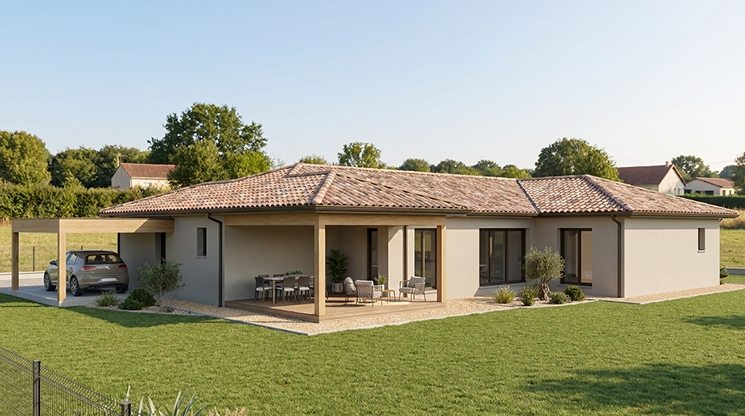 Maison moderne en Dordogne avec terrasse couverte