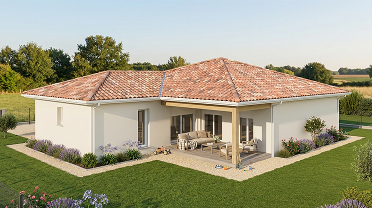 Maison moderne de plain pied en Dorsogne avec terrasse couverte