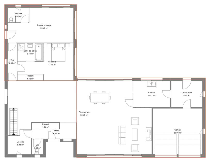Plan maison contemporaine avec 2 chambres