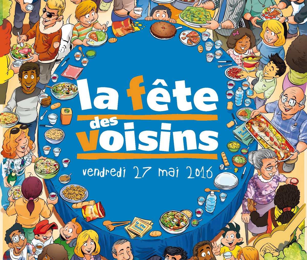 Affiche officielle de la Fête des voisins 2016, auquel vous invite à participer les Maison Aura.