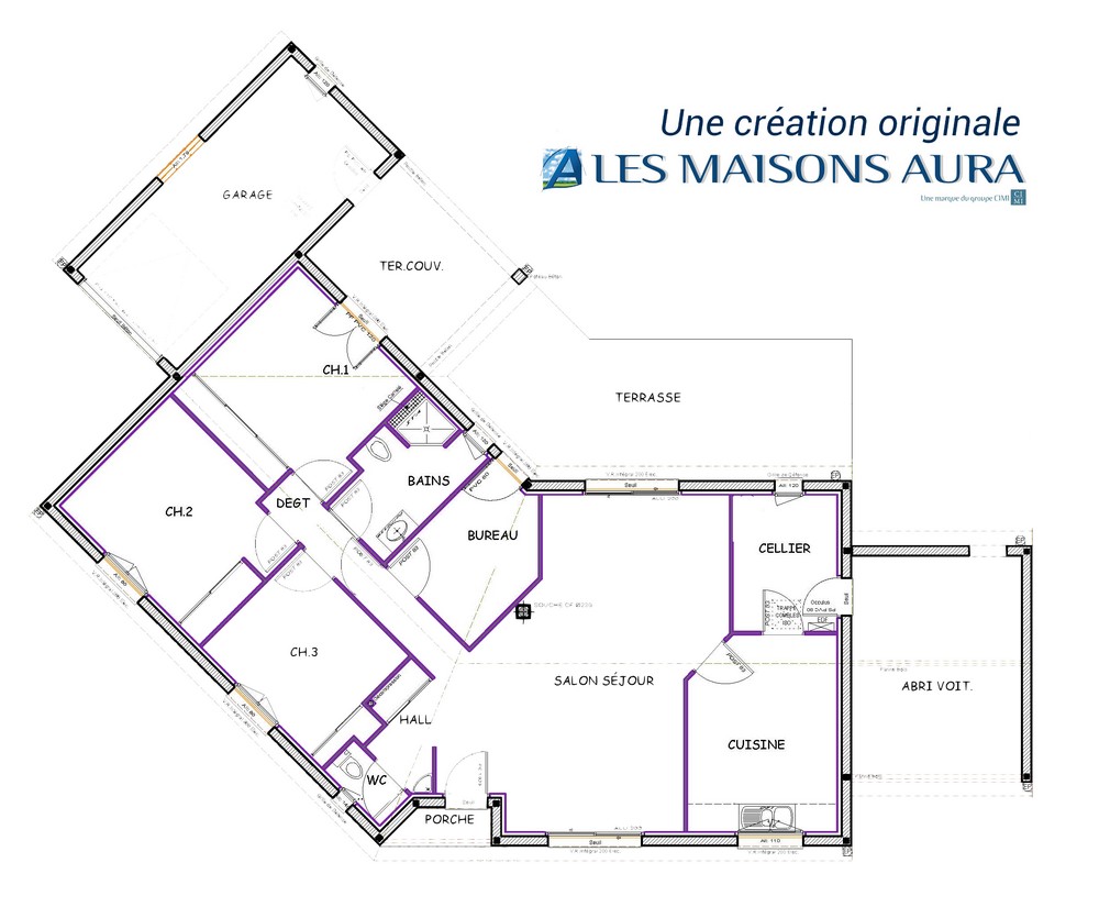 Plan maison contemporaine 3 chambres à Bergerac