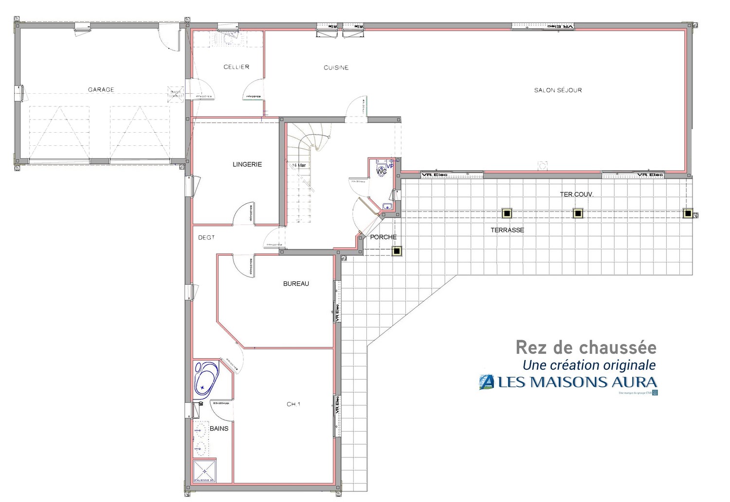 Exemple plan rez-de-chaussée maison périgourdine à Saint Julien de Lampon