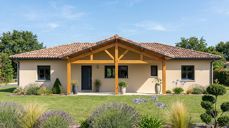 Maison moderne de plain pied avec porche