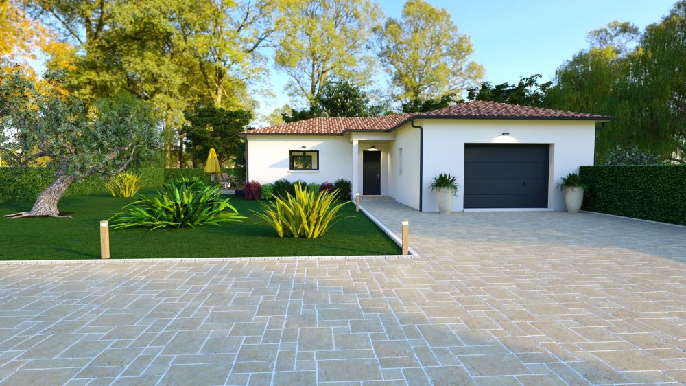 Entrée d'une maison moderne en Dordogne avec garage