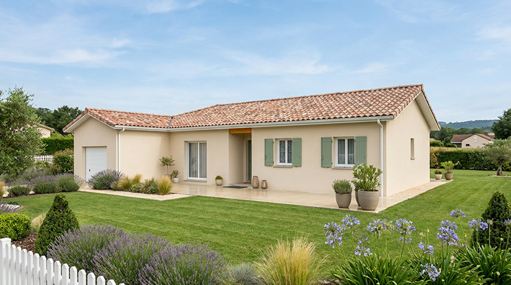 Entrée d'une maison en U avec garage